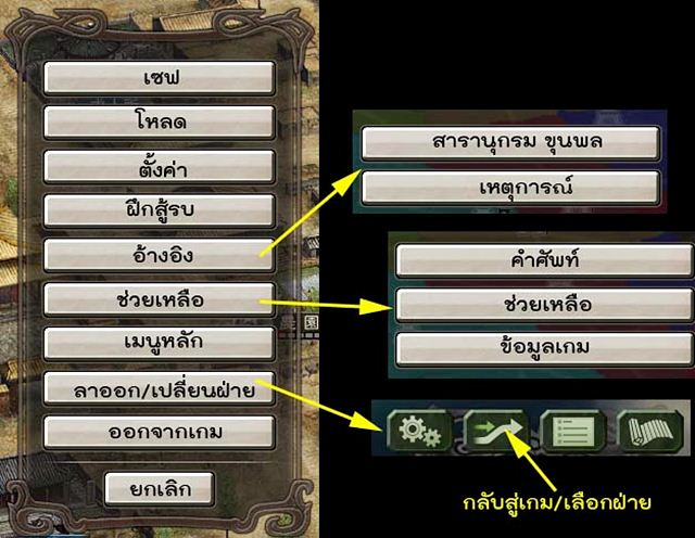 เมนูหลัก เกมส์สามก๊ก12 ภาษาไทย